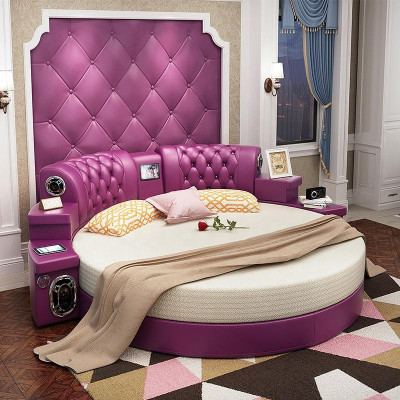 Round Kingsize Bed Round Beds Multifunction Hotel Upholstery Led Shelf