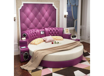 Round Kingsize Bed Round Beds Multifunction Hotel Upholstery Led Shelf
