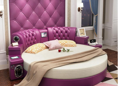 Round Kingsize Bed Round Beds Multifunction Hotel Upholstery Led Shelf