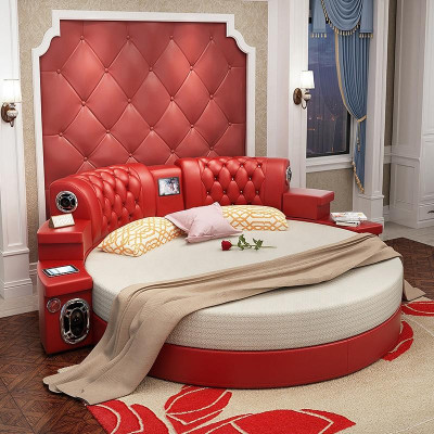 Round Kingsize Bed Round Beds Multifunction Hotel Upholstery Led Shelf