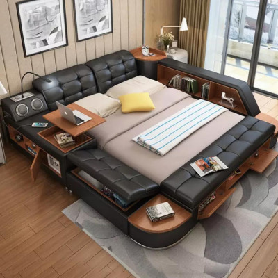 Beds Modern Hotel Multifunction Lounger Double Luxury Design Leather Bed