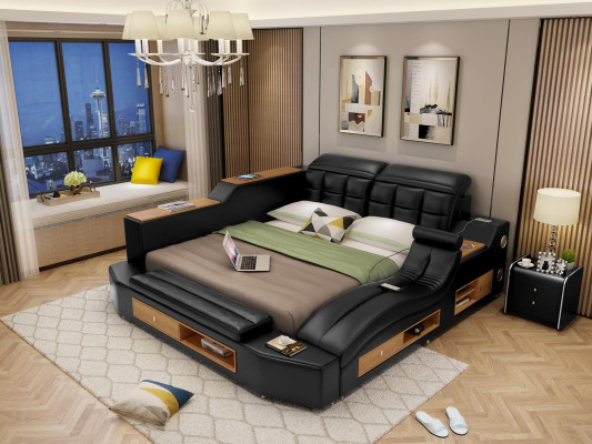 Design Leather Beds Hotel Double Multifunction s Bed Bluetooth Boxes Luxury