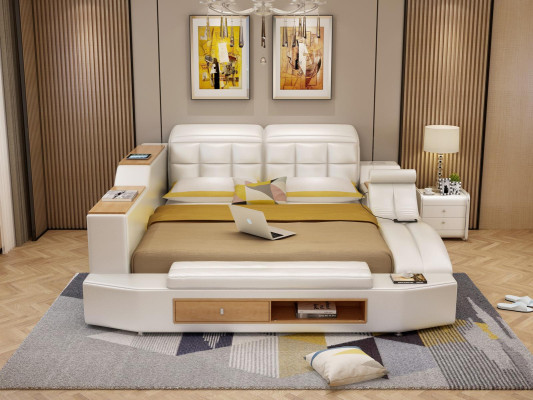 Design Leather Beds Hotel Double Multifunction s Bed Bluetooth Boxes Luxury