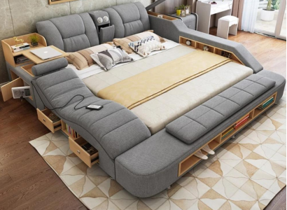 Design Leather Beds Hotel Double new Multifunction s Bed Bluetooth Boxes