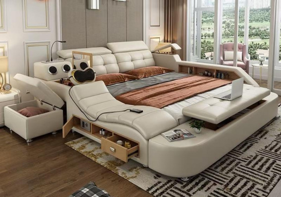 Multifunction s Bed Luxury Design Leather Beds Double Shelf 180x200cm
