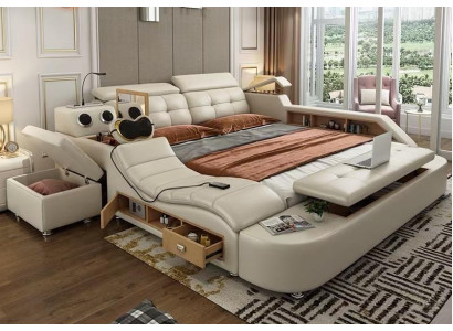 Multifunction s Bed Luxury Design Leather Beds Double Shelf 180x200cm