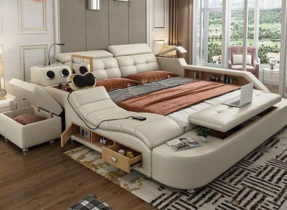 Multifunction s Bed Luxury Design Leather Beds Double Shelf 180x200cm