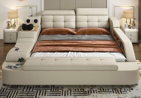 Multifunction s Bed Luxury Design Leather Beds Double Shelf 180x200cm
