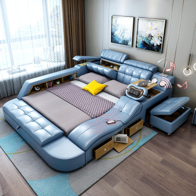 Design Bed XXL Big Leather Hotel Upholstery 180x200 Multifunction Shelf Beds
