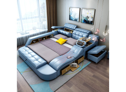 Design Bed XXL Big Leather Hotel Upholstery 180x200 Multifunction Shelf Beds