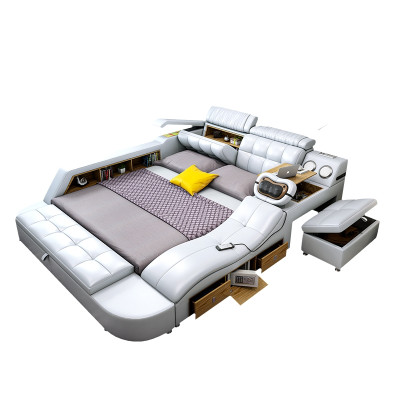 Design Bed XXL Big Leather Hotel Upholstery 180x200 Multifunction Shelf Beds