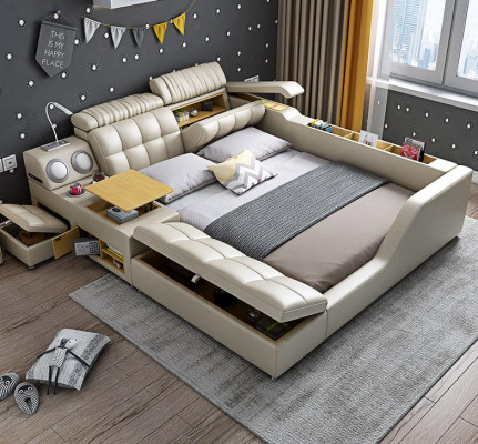Double bed Upholstered bed Bedroom 180x200cm Multifunction Bed Beds