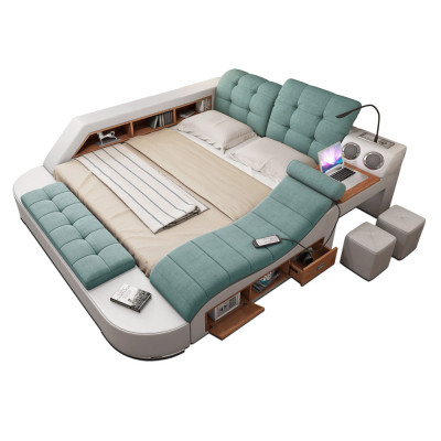 Bed Double Leather Upholstery Beds Multifunction with massage function new