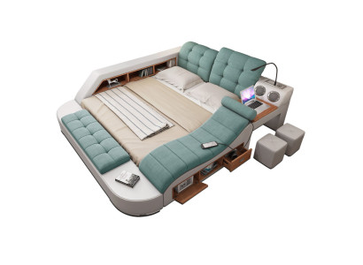 Bed Double Leather Upholstery Beds Multifunction with massage function new