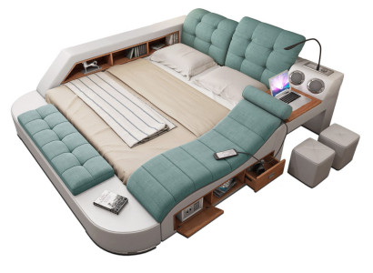 Bed Double Leather Upholstery Beds Multifunction with massage function new