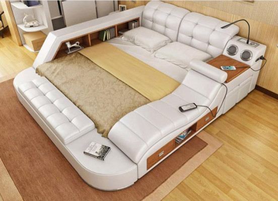 Bed Double Leather Upholstery Beds Multifunction with massage function new