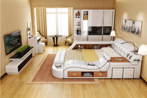 Bed Double Leather Upholstery Beds Multifunction with massage function new