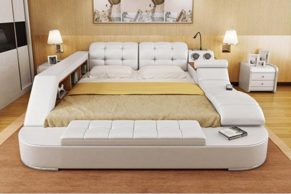 Bed Double Leather Upholstery Beds Multifunction with massage function new