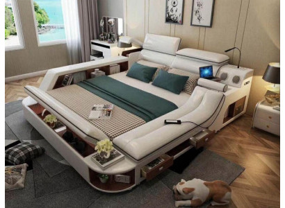 Beds Hotel 180x200cm Multifunction Shelf USB Design Bed xxl Big Leather