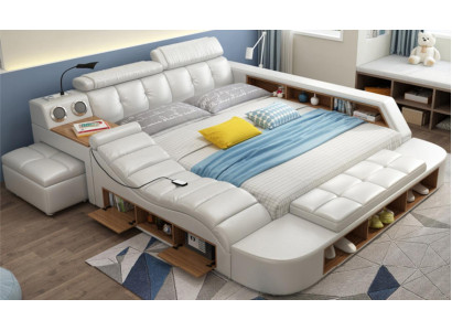 Design Bed XXL Big Beds Leather Upholstery Hotel 180x200cm Multifunction