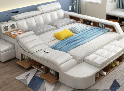 Design Bed XXL Big Beds Leather Upholstery Hotel 180x200cm Multifunction