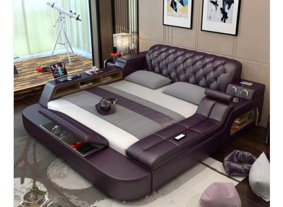 Design Bed XXL Big Beds Leather Hotel Upholstery 180x200 Multifunction Shelf