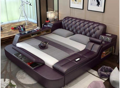 Design Bed XXL Big Beds Leather Hotel Upholstery 180x200 Multifunction Shelf