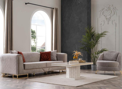 Luxury Sofa set Sofa Beige Sofas Armchair 3+1 Seater Fabric Design
