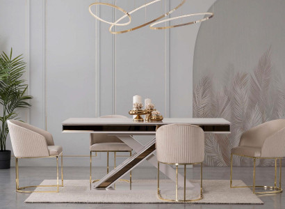 Column Table Dining set Table with 6x armchairs Dining room Chairs 7 pieces