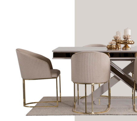 Column Table Dining set Table with 6x armchairs Dining room Chairs 7 pieces