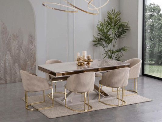 Column Table Dining set Table with 6x armchairs Dining room Chairs 7 pieces