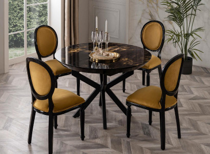Column round table Dining table Table with 4x chairs Dining tables Furniture Wood 5 pieces.