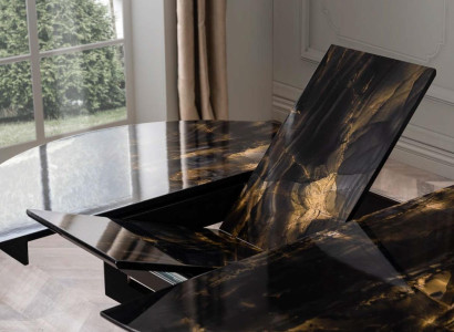 Round Dining table dark design coloring is made of wood. New model for the dining room