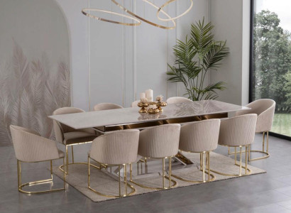Dining room Set Dining set stainless steel Chairs 10x Armchair Dining table Table 11tlg
