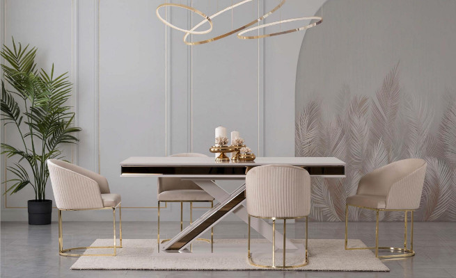 Dining room Set Dining set stainless steel Chairs 10x Armchair Dining table Table 11tlg