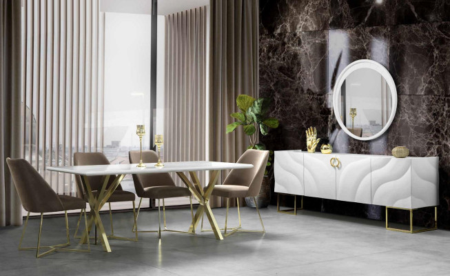Dining table Suite Dining set Chest of drawers 4x Chair Sideboard Dining table stainless steel 7 pieces.