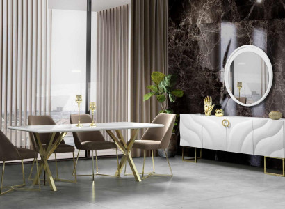 Dining table Suite Dining set Chest of drawers 4x Chair Sideboard Dining table stainless steel 7 pieces.