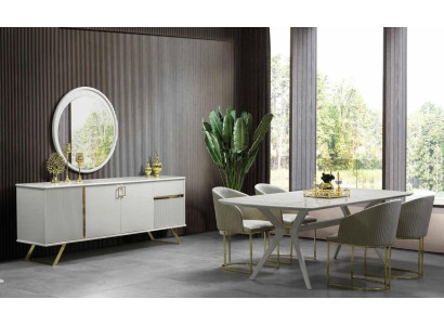 Luxury Dining set Table with chairs Dining table Mirror Chest of drawers 4x armchair 6 pieces