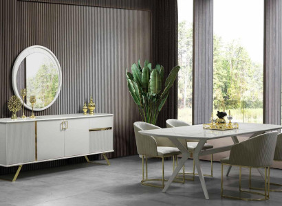 Luxury Dining set Table with chairs Dining table Mirror Chest of drawers 4x armchair 6 pieces
