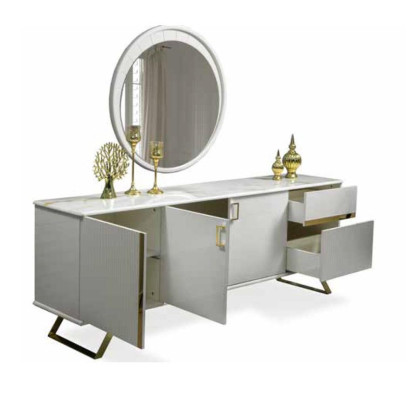 Luxury Dining set Table with chairs Dining table Mirror Chest of drawers 4x armchair 6 pieces