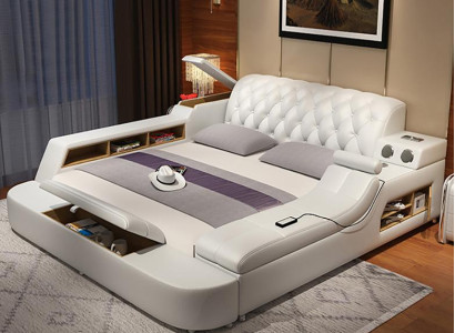 Design Multifunction Bed XXL Big Beds Leather Hotel Upholstery 150x200cm