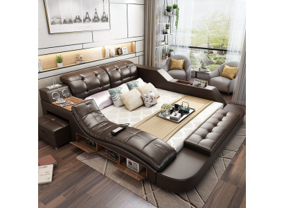 Multifunction Design Bed XXL 180x200 Big Beds Leather Hotel Shelf USB
