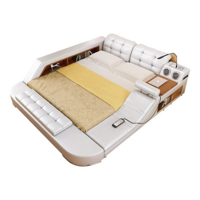 Design Double Luxury Leather Bed Upholstery Beds with USB Hotel Multifunction new