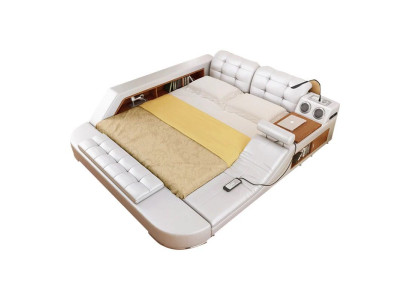Design Double Luxury Leather Bed Upholstery Beds with USB Hotel Multifunction new