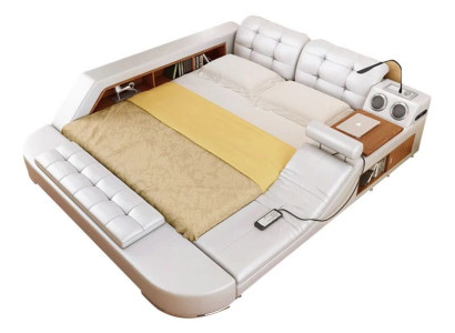 Design Double Luxury Leather Bed Upholstery Beds with USB Hotel Multifunction new