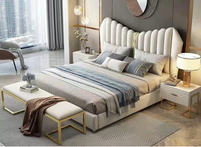 Modern Luxury Beds Upholstery Leather Textile High Quality Bedroom Bed