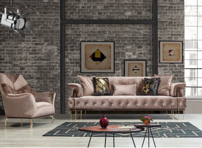 Brown Couch Sofa Suite 3+1 Seat Chesterfield Living room Upholstery
