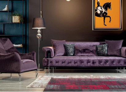 Purple Couch Sofa Suite 3+1 Seat Chesterfield Living room Upholstery