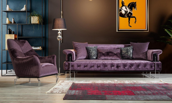 Purple Couch Sofa Suite 3+1 Seat Chesterfield Living room Upholstery