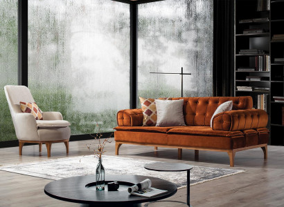 Sofa set Suite Sofas Sofa Armchair Three Seater 3+1 Seater Orange